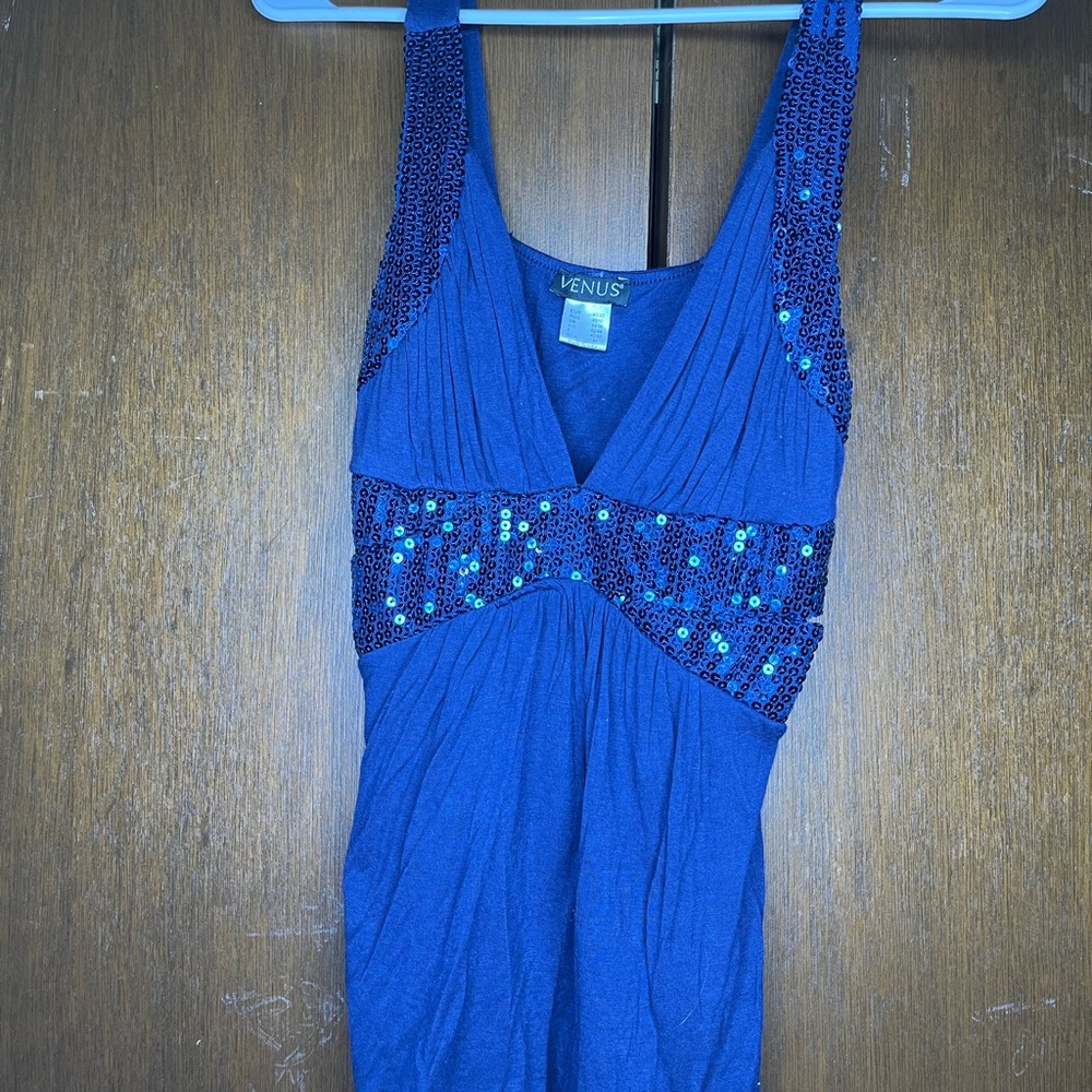 Navy sequin detail tank top